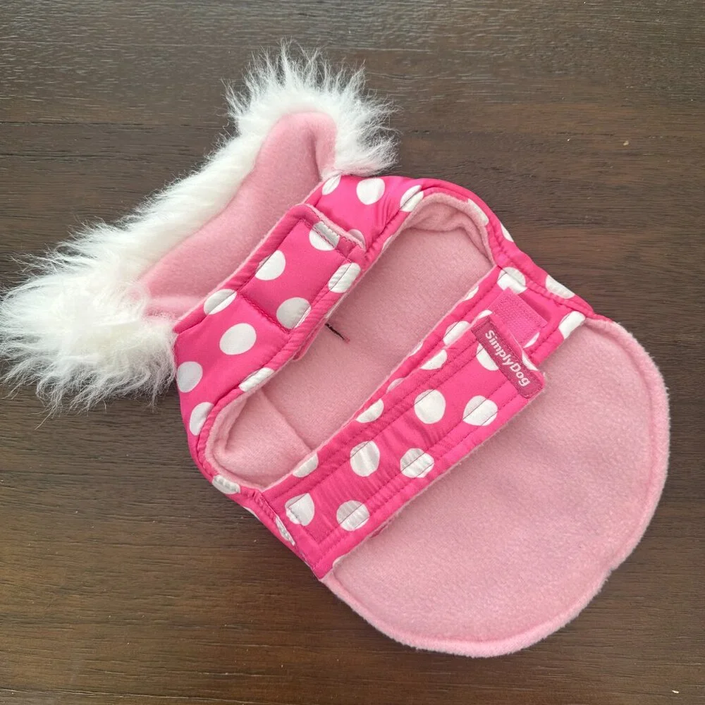 #PoshPets Pink Polka Dot Puffer Coat with Faux Fur Collar